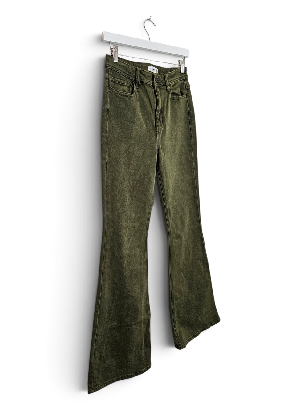 Carly Jean Los Angeles Jeans Size 5 Austin Flare Stretch Denim Retro Olive Green